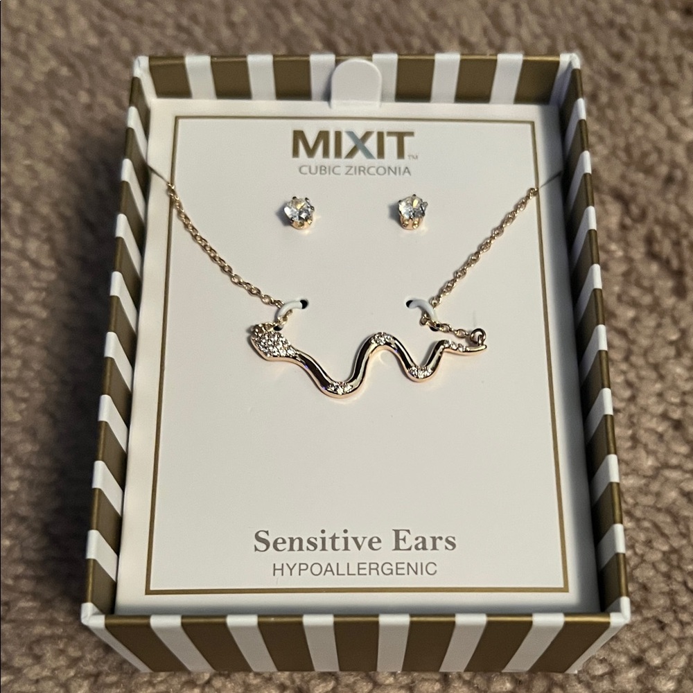 Mixit Gold Necklace and Earring Set with Cubic Zirconia